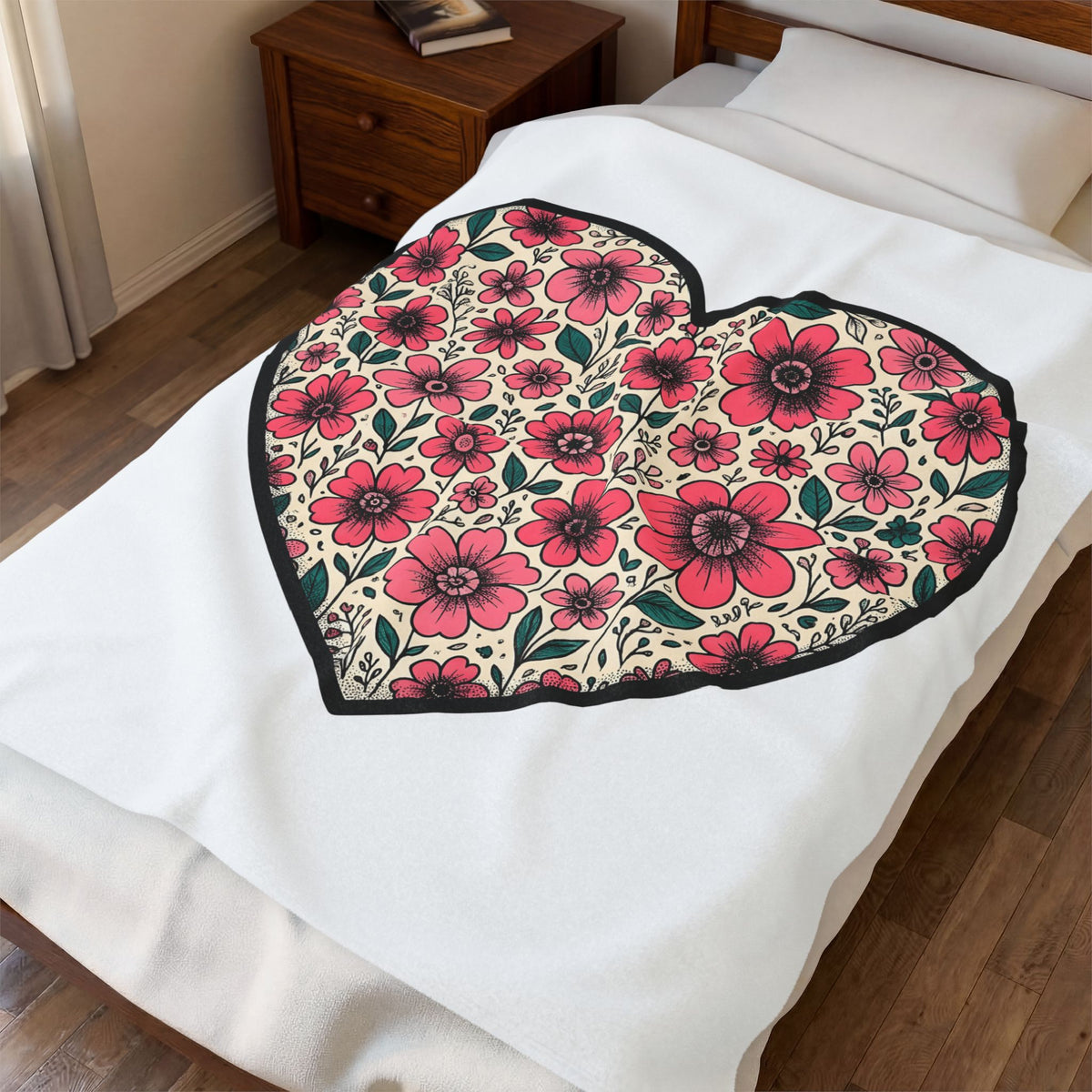 Blossom Heart Blanket Boho Chic Affection Gift Women Line Art Blanket Heart Blanket Hippie Fan Minimalist Blanket Love Graphic Cartoon Garden