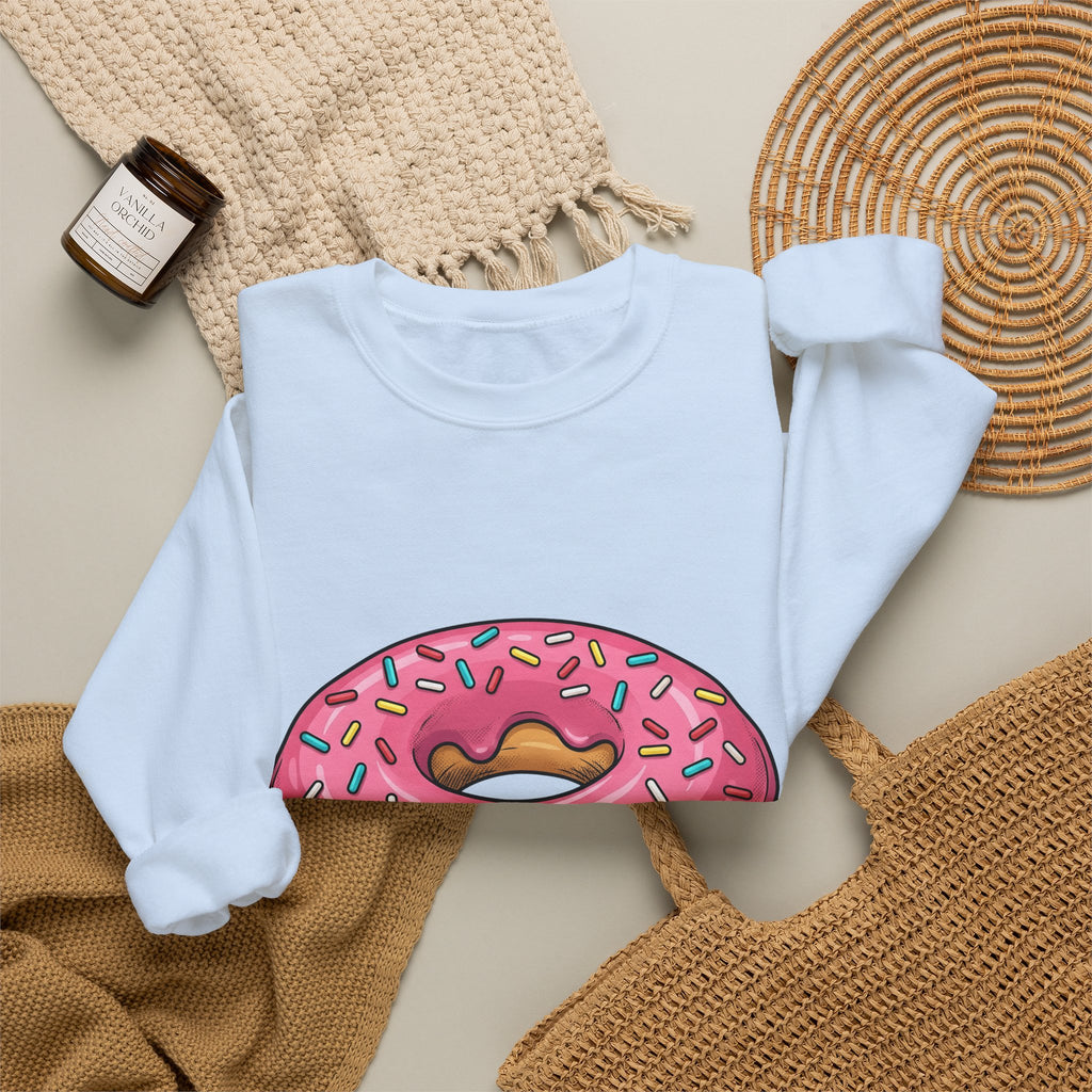 Donut Image Sweatshirt Desserts Cuisine Gift Women Comic Sweatshirt Doughnut Sweatshirt Pastry Fan Cartoon Sweatshirt Food Graphic Modern Nonpareils Sweatshirt