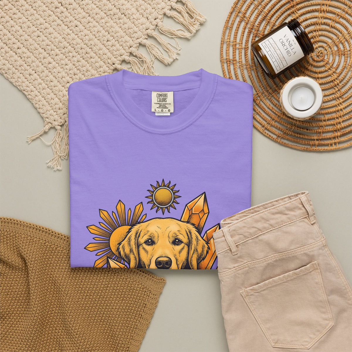 Golden Retriever T-Shirt Dog Sunlight Gift Women Bohemian T-Shirt Retriever T-Shirt Dog Fan Puppy T-Shirt Sunshine Graphic Retro Crystals T-Shirt