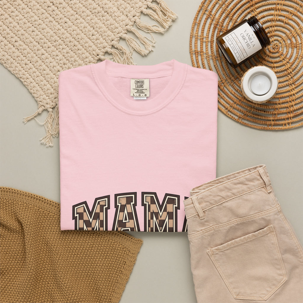 Checkered Varsity Letters T-Shirt Mama Baby Gift Women Powerful T-Shirt Varsity Jacket T-Shirt Mom Fan Bold T-Shirt Infant Graphic Old School Grid