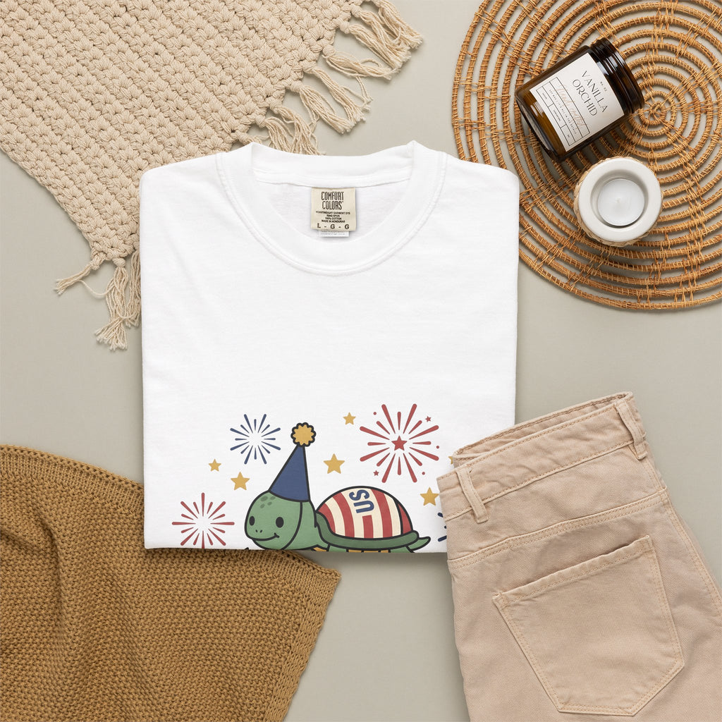 Turtle Celebration Hat T-Shirt 4th Of July Usa Gift Women Sweet T-Shirt Turtle Hat T-Shirt Independence Day Fan Patriotic T-Shirt American Graphic