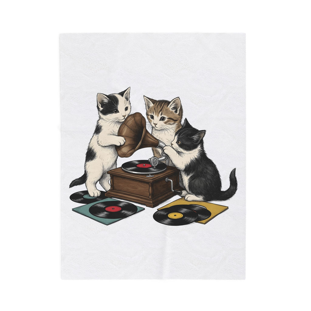 Cats Turntable Blanket Cat Songs Gift Women Sketch Blanket Record Player Blanket Feline Fan Vinyl Blanket Music Graphic Cartoon Lp Discs Blanket