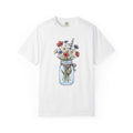 Mason Jar Flowers T-Shirt 4th Of July Floral Gift Women Hand Drawn T-Shirt Flower Arrangement T-Shirt Independence Day Fan Floral Graphic T-Shirt