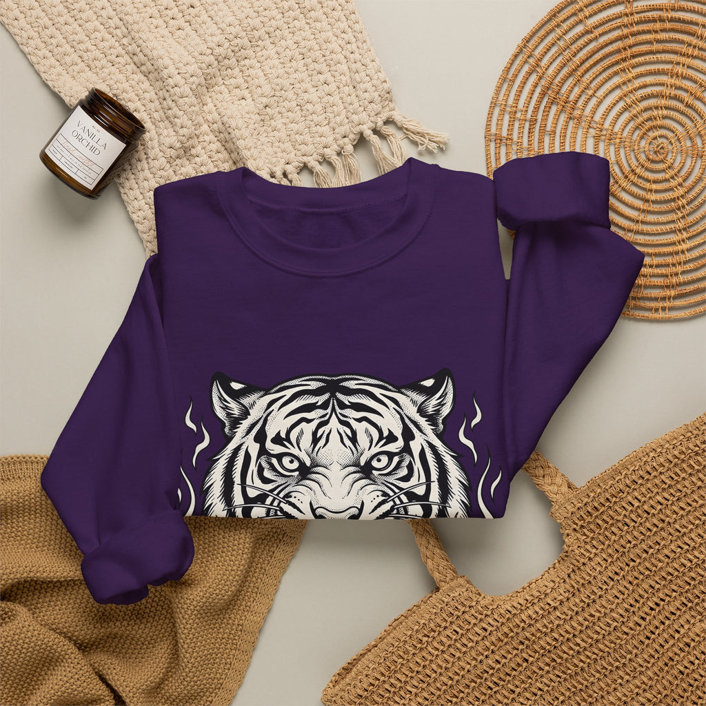 Tiger Face Sweatshirt Tiger Wildlife Gift Women Tribal Sweatshirt Tiger Sweatshirt Tiger Fan Big Cat Graphic Retro Fire Sweatshirt
