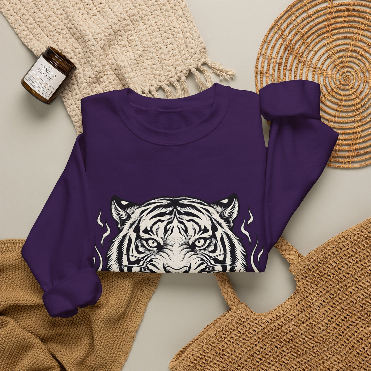 Tiger Face Sweatshirt Tiger Wildlife Gift Women Tribal Sweatshirt Tiger Sweatshirt Tiger Fan Big Cat Graphic Retro Fire Sweatshirt