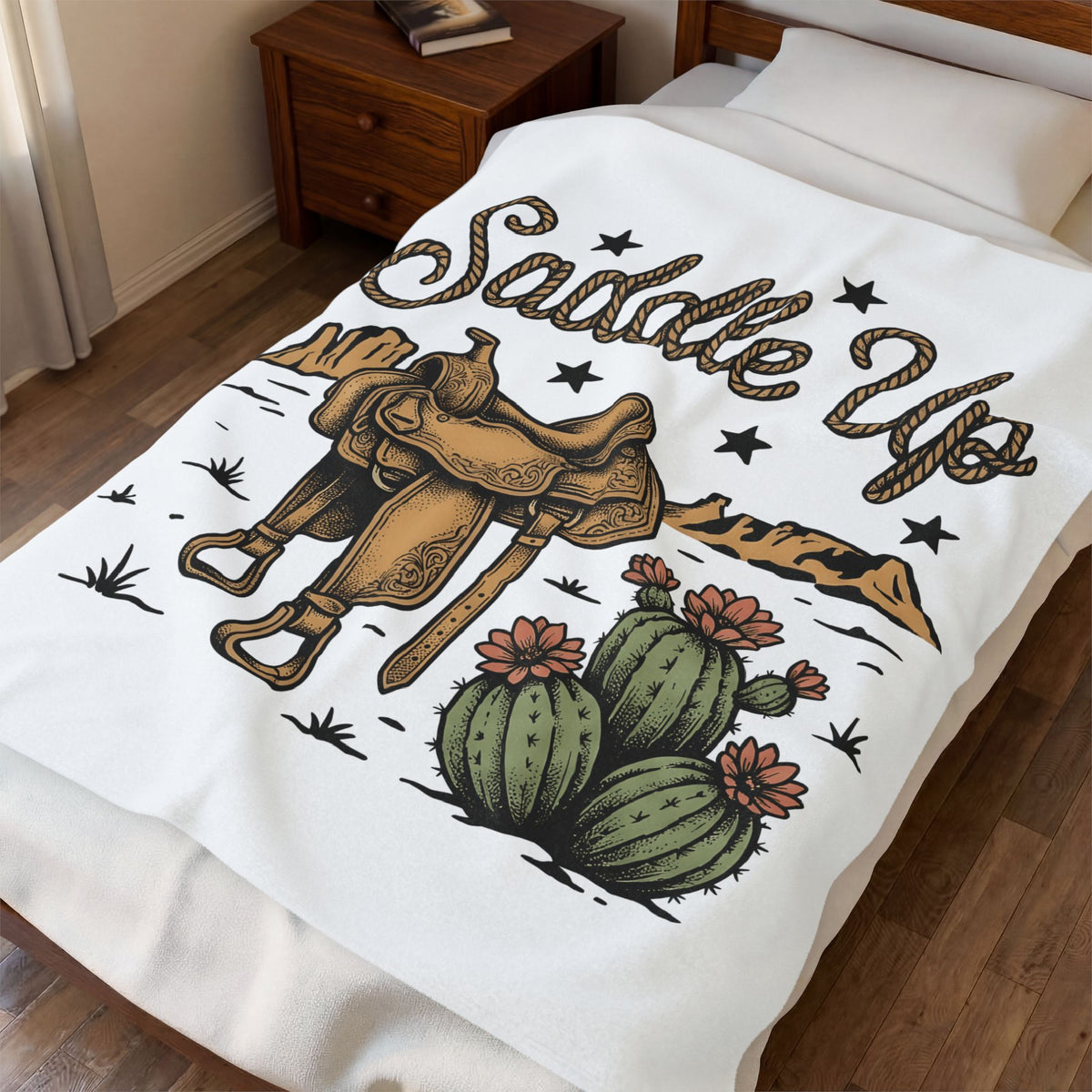 Leather Saddle Blanket Cowgirl Ranch Gift Women Distressed Blanket Saddle Blanket Cowboy Fan Saddlery Blanket Farm Graphic Line Art Succulent