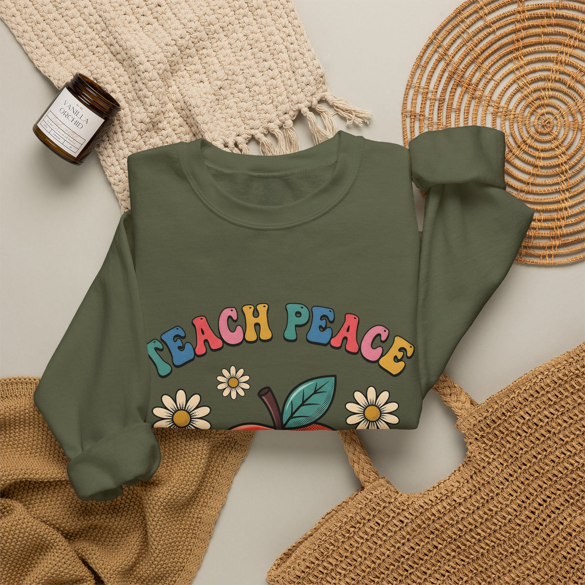 Happy Apple Sweatshirt Teachers Harmony Gift Women Comic Sweatshirt Fruit Sweatshirt Educator Enthusiast Cartoon Sweatshirt Balance Graphic Vintage Wildflowers