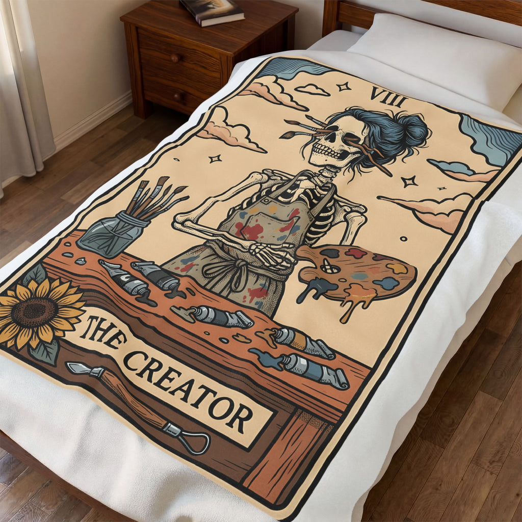 Skeleton Artist Blanket Artist Gothic Gift Women Tarot Card Blanket Skeleton Blanket Art Enthusiast Occult Graphic Blanket Vintage Sunflower Blanket