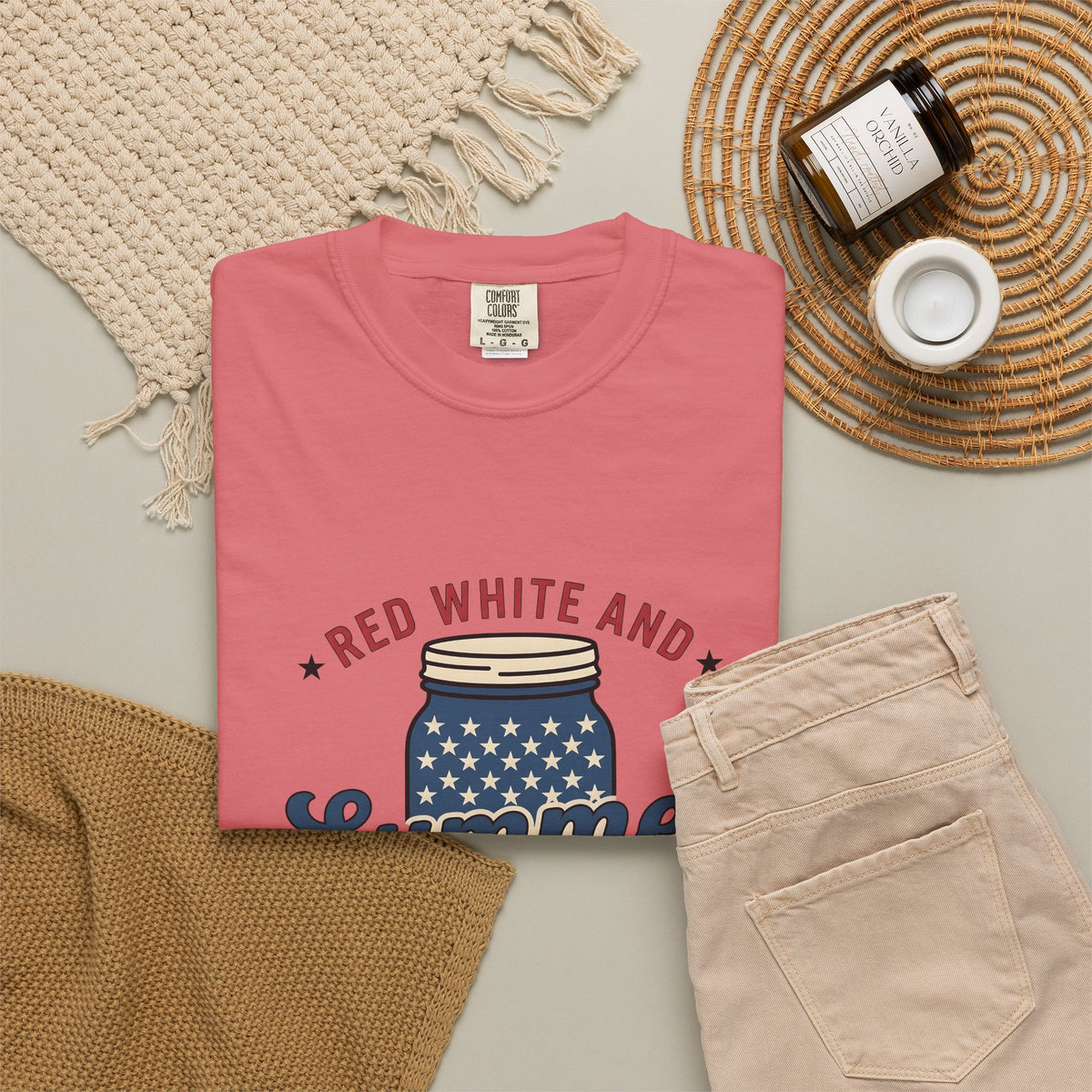 American Mason Jar T-Shirt 4th Of July Summer Decor Gift Women Farmhouse T-Shirt Mason Jar T-Shirt Patriotic Fan Rustic T-Shirt Summer Design
