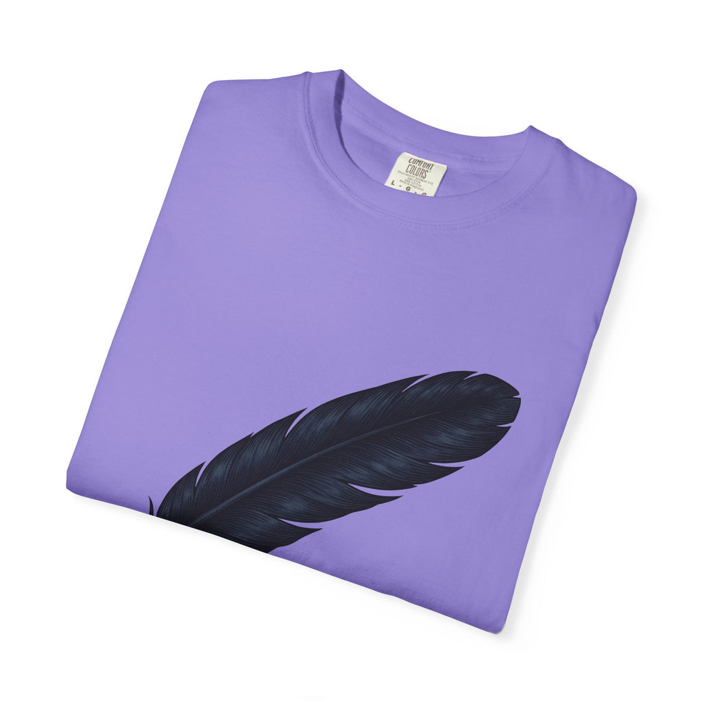 Feather Charm T-Shirt Boho Chic Spiritual Gift Women Retro T-Shirt Charm T-Shirt Bohemian Enthusiast Vintage T-Shirt Mystical Graphic Sketch Bow