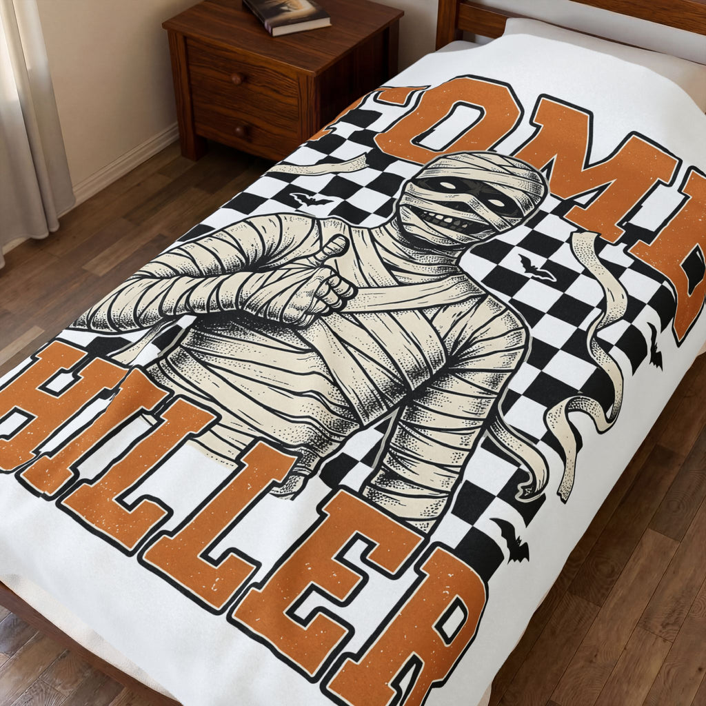 Wrapped Mummy Blanket Halloween Fright Gift Women Old School Blanket Mummy Blanket Horror Fan Scary Blanket Scare Graphic