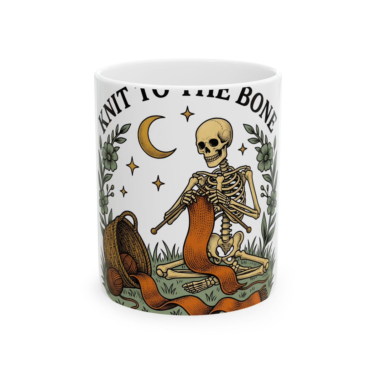 Skull Knitting Mug Halloween Yarn Gift Women Retro Mug Skeleton Mug Horror Fan Vintage Mug Fiber Graphic Sketch Yarn Bowl Mug