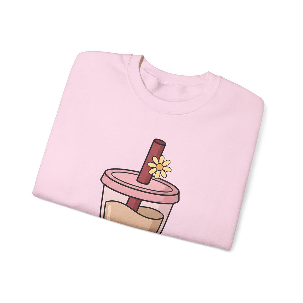 Boba Tea Sweatshirt Drinks Cuisine Gift Women Cute Sweatshirt Bubble Tea Sweatshirt Beverage Fan Milk Tea Sweatshirt Food Graphic Simple Blossom Sweatshirt
