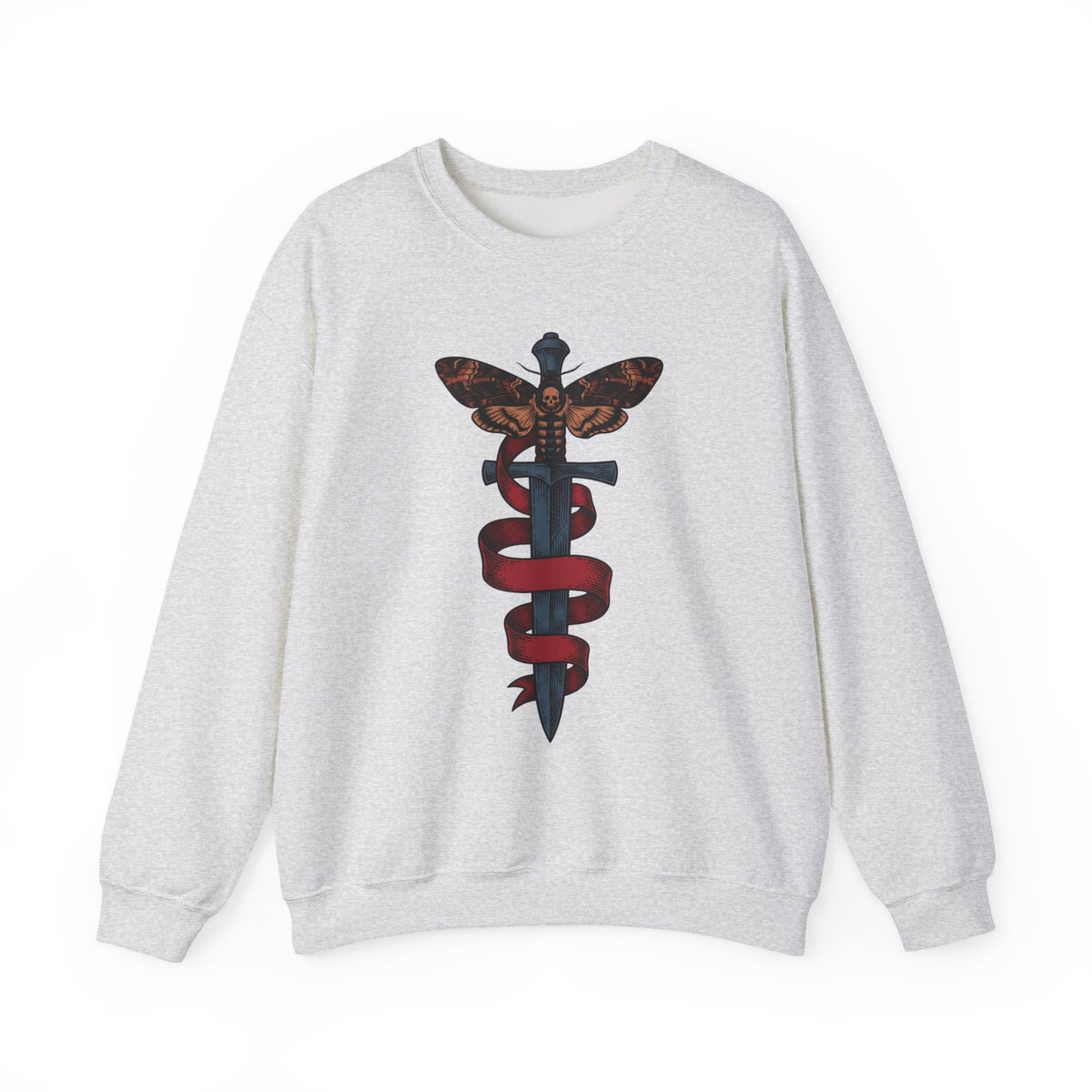 Death Moth Dagger Sweatshirt Boho Chic Gothic Gift Women Tattoo Sweatshirt Dagger Sweatshirt Bohemian Fan Ink Sweatshirt Dark Graphic Vintage Ribbon Sweatshirt