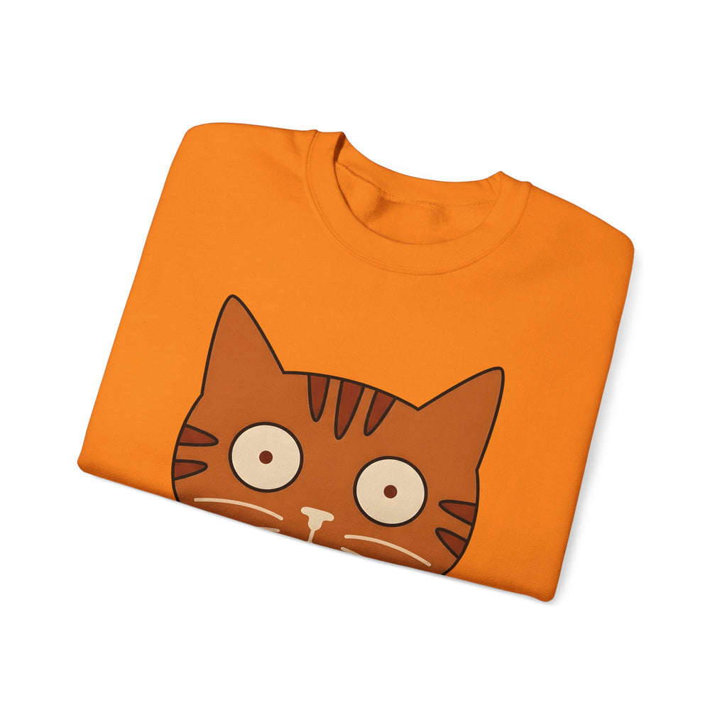 Cat Face Sweatshirt Cat Humor Gift Women Cartoon Sweatshirt Kitten Sweatshirt Cat Fan Toon Sweatshirt Funny Graphic Minimalist Wide Eyes Sweatshirt