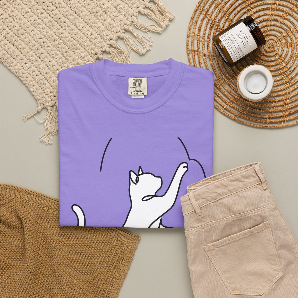 Cat Sketch T-Shirt Cat Creatures Gift Women Basic T-Shirt Kitten T-Shirt Cat Fan Feline T-Shirt Simple Illustration Animal Graphic Geometric Heart
