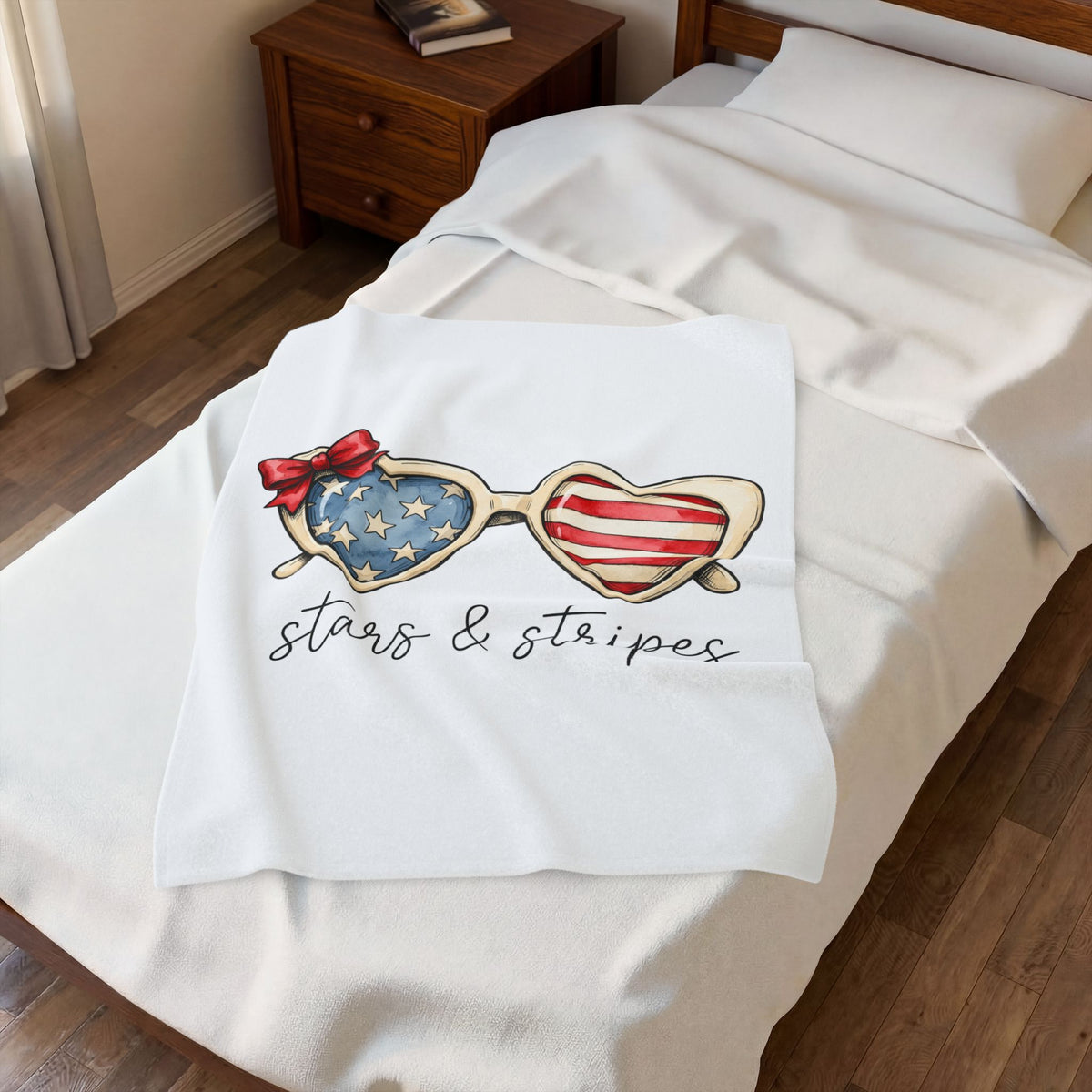 Heart Glasses Blanket 4th Of July Independence Gift Women Gouache Blanket Specs Blanket Patriotic Fan Handpainted Blanket Freedom Graphic Line Art