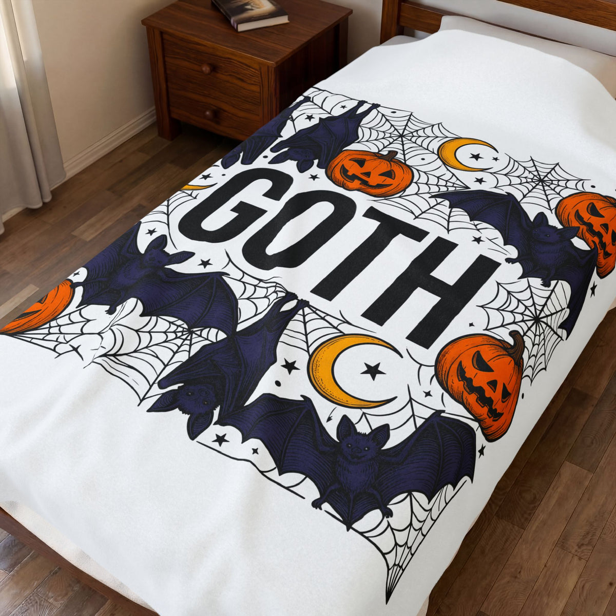 Vampire Pumpkin Goth Autumn Gift Horror Bloodsucking Dark Fan Macabre Fall Hand Drawn Webbing Blanket