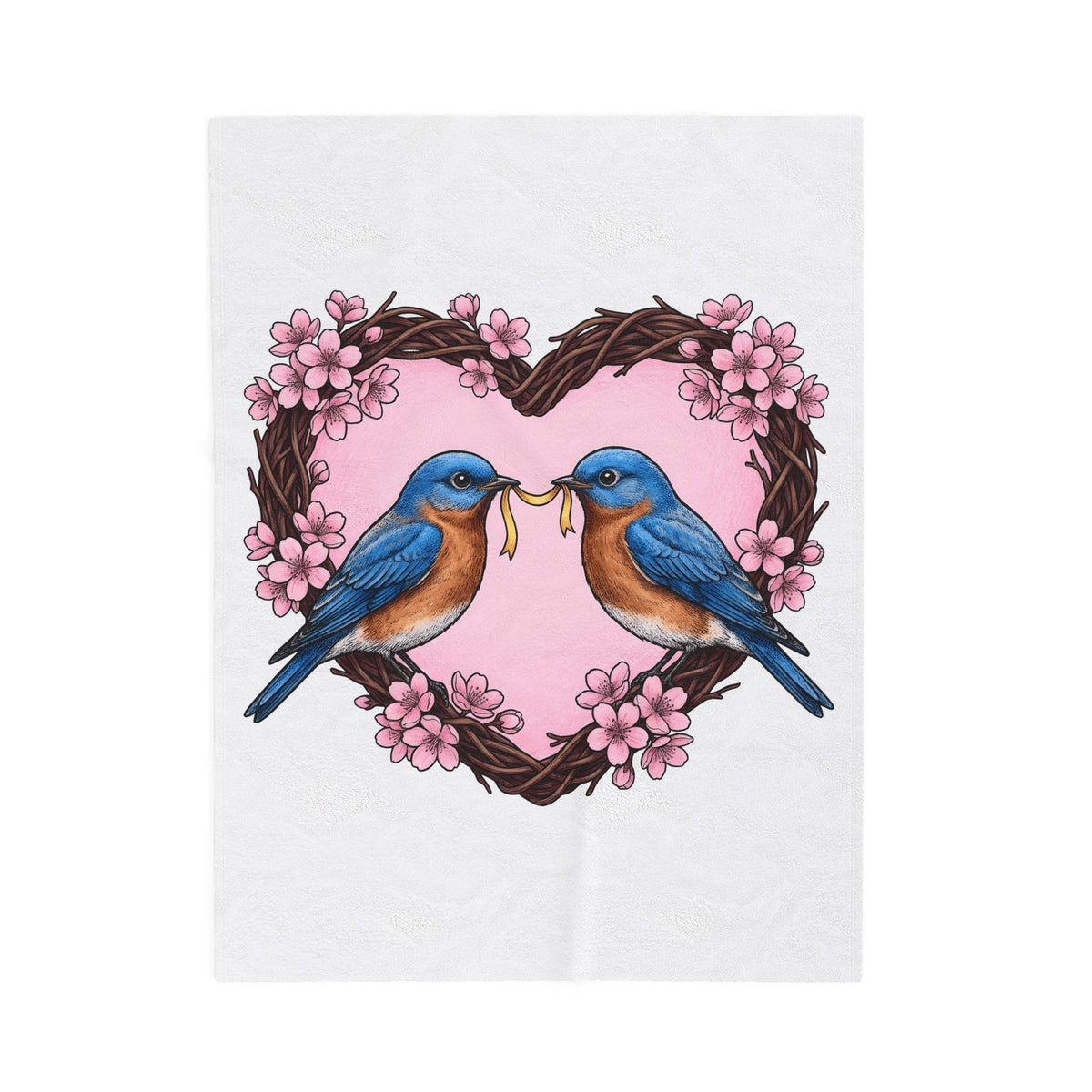Bluebirds Heart Blanket Cute Romantic Gift Women Hand Drawn Blanket Lovebird Blanket Adorable Fan Illustrated Blanket Amorous Graphic Vintage
