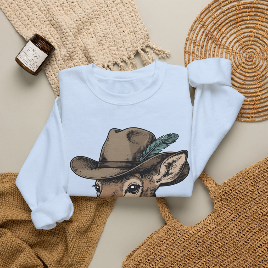 Buck Western Hat Cowgirl Wildlife Gift Sketch Cowboy Hat Cowgirl Fan Rodeo Wildlife Retro Sweatshirt