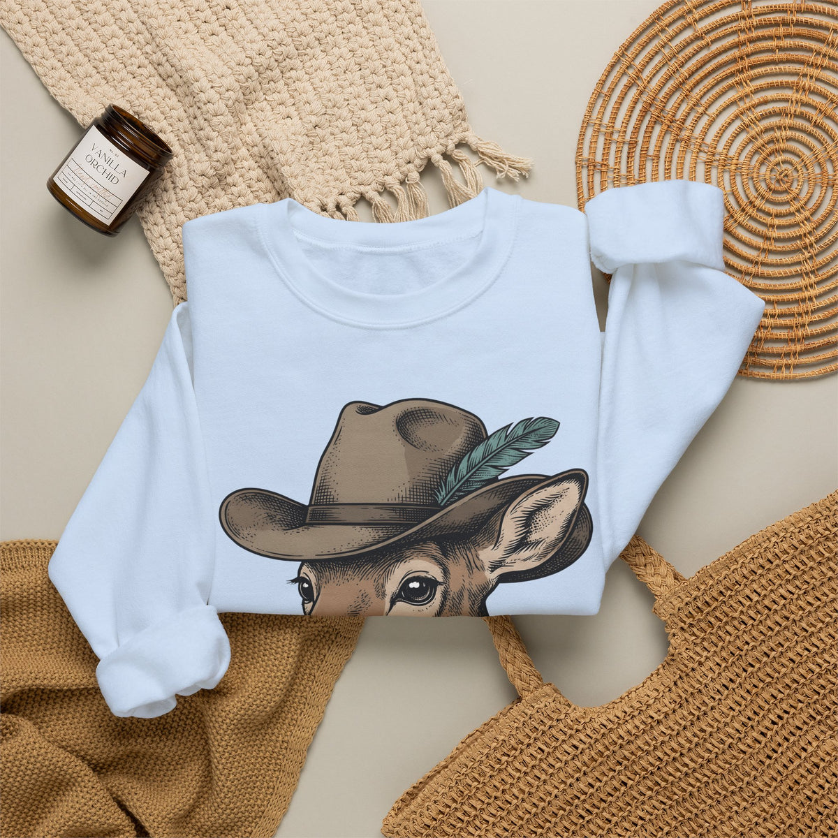 Buck Western Hat Cowgirl Wildlife Gift Sketch Cowboy Hat Cowgirl Fan Rodeo Wildlife Retro Sweatshirt