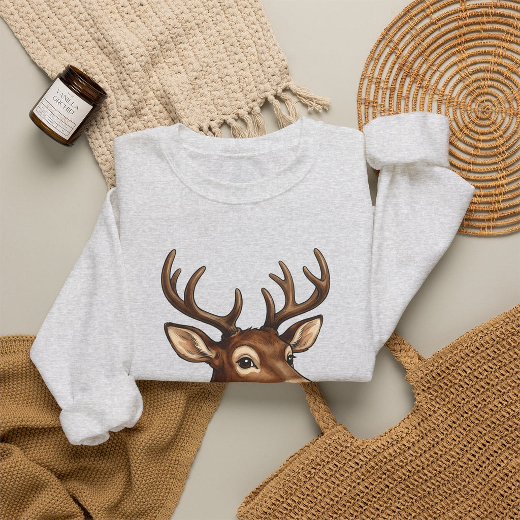 Stag Christmas Fauna Gift Cartoon Deer Xmas Fan Reindeer Hand Painted Holiday Bells Sweatshirt
