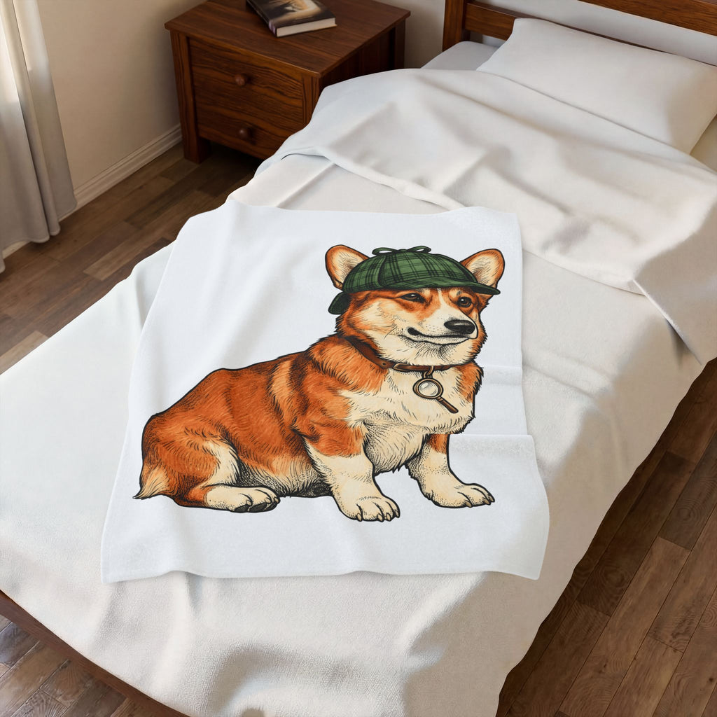 Corgi Puppy Dog Animals Gift Sketch Puppy Dog Fan Canine Doggy Retro Detective Cap Blanket