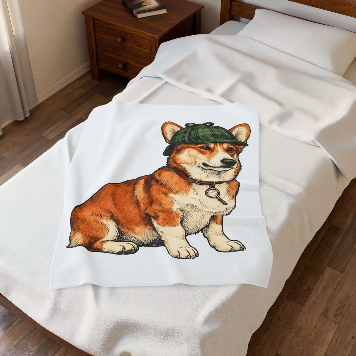 Corgi Puppy Dog Animals Gift Sketch Puppy Dog Fan Canine Doggy Retro Detective Cap Blanket