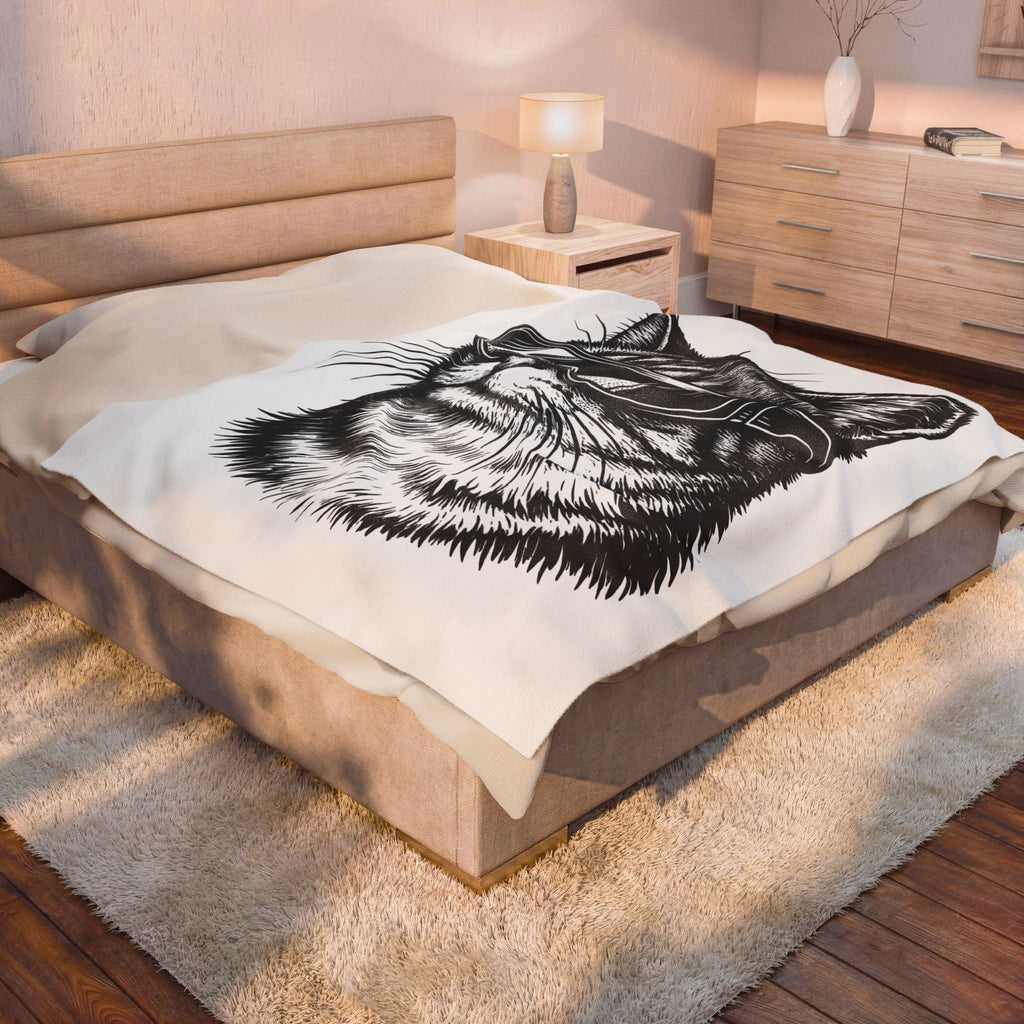 Cat Sunglasses Blanket Cat Animal Gift Women Ink Drawing Blanket Cool Cat Blanket Cat Fan Feline Blanket Creature Graphic Retro Eyewear Blanket