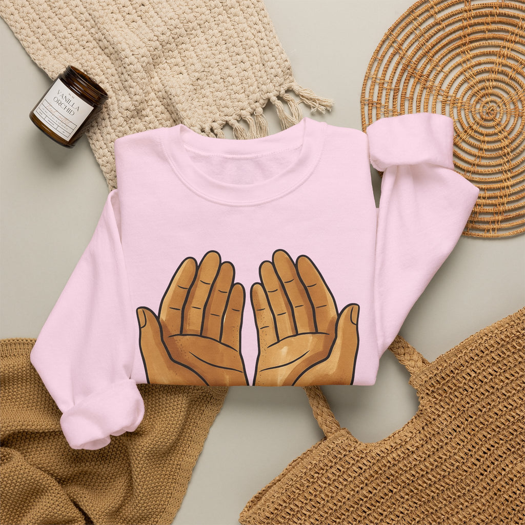 Open Palms Sweatshirt Support Thanks Gift Women Sketch Sweatshirt Hands Sweatshirt Caregiver Enthusiast Drawing Illustration Gratitude Graphic Simple