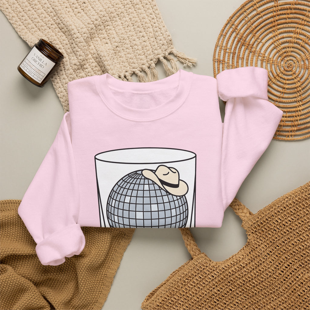 Disco Ball Glass Sweatshirt Cowgirl Festivity Gift Women Cartoon Sweatshirt Mirror Ball Sweatshirt Rodeo Fan Comic Sweatshirt Party Graphic Hand Drawn Cowboy