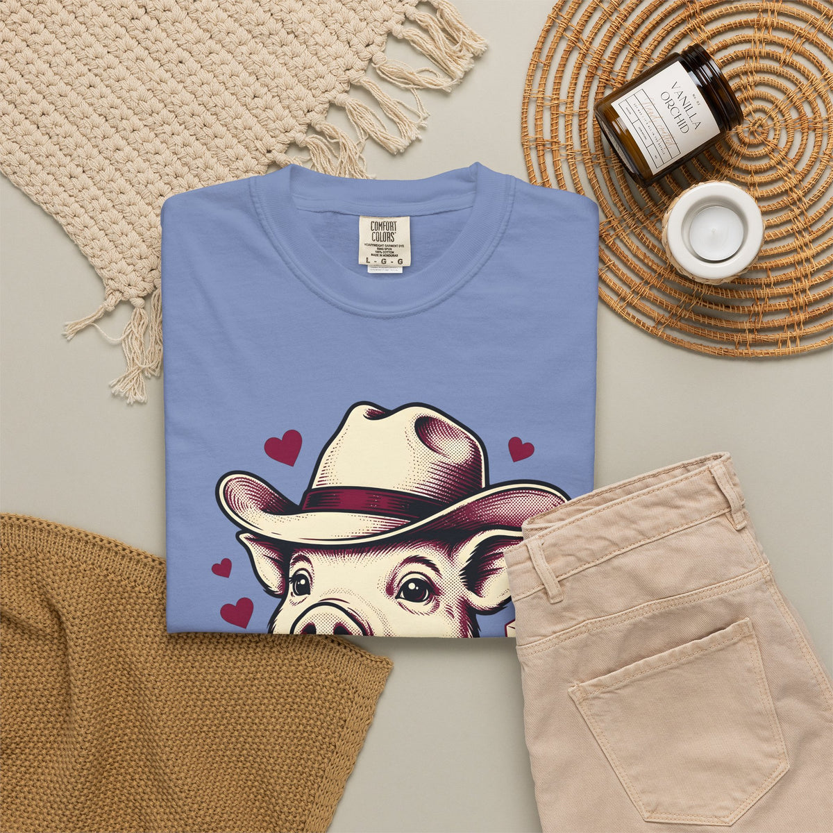 Pig Rancher Hat T-Shirt Funny Fauna Gift Women Classic T-Shirt Farmer Hat T-Shirt Humor Fan Retro T-Shirt Wildlife Graphic Line Art Heart Icons