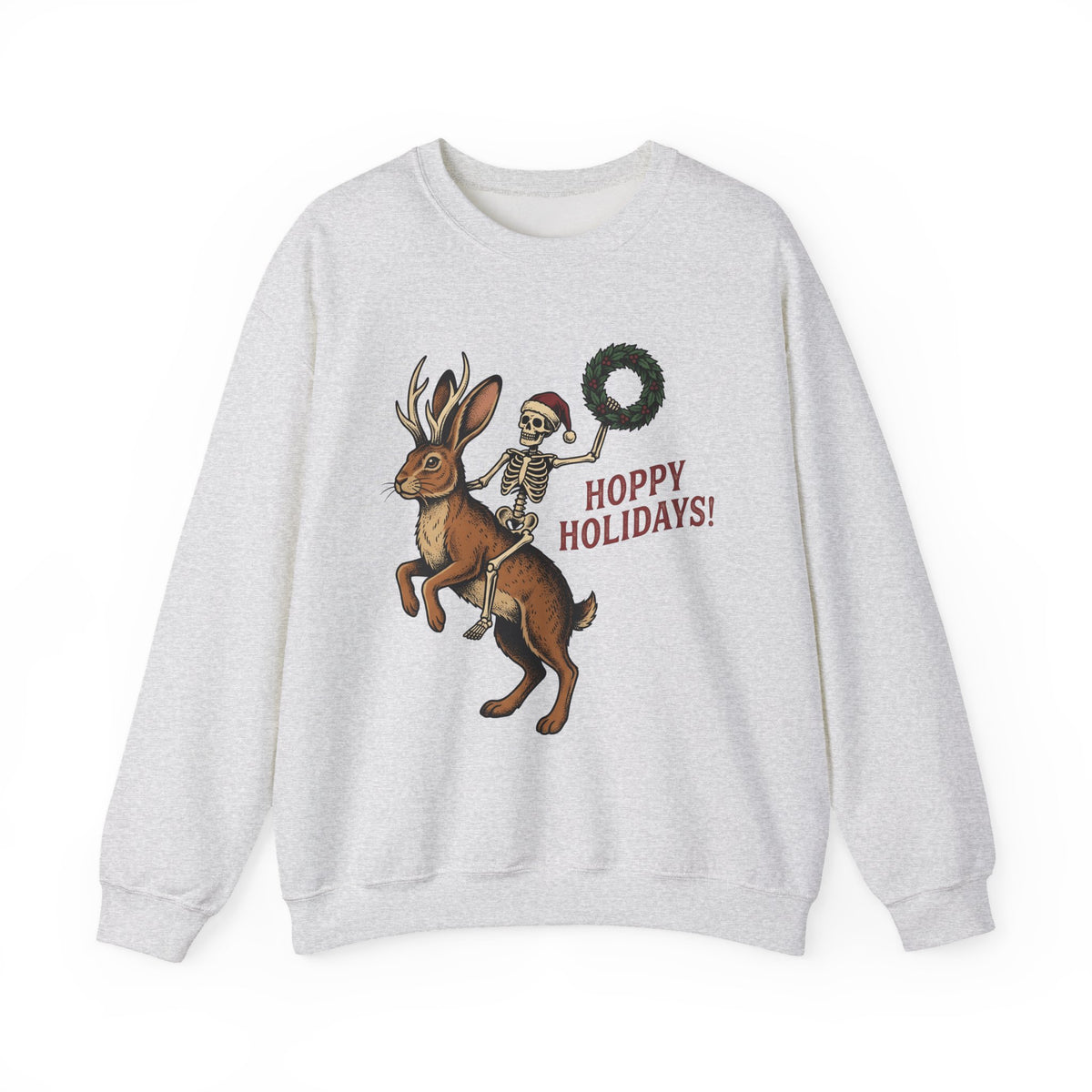 Jackalope Skull Sweatshirt Christmas Jokes Gift Women Antique Sweatshirt Rabbit Skull Sweatshirt Xmas Fan Vintage Sweatshirt Pun Graphic Doodle Circle Sweatshirt