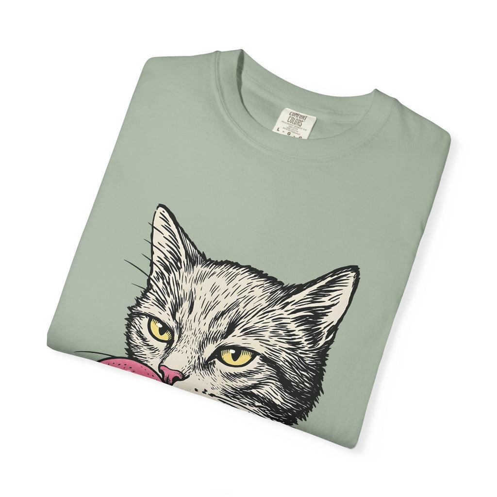 Cat Face T-Shirt Cat Jokes Gift Women Sketch T-Shirt Kitten T-Shirt Feline Fan Drawing Graphic Retro Chewing Gum T-Shirt