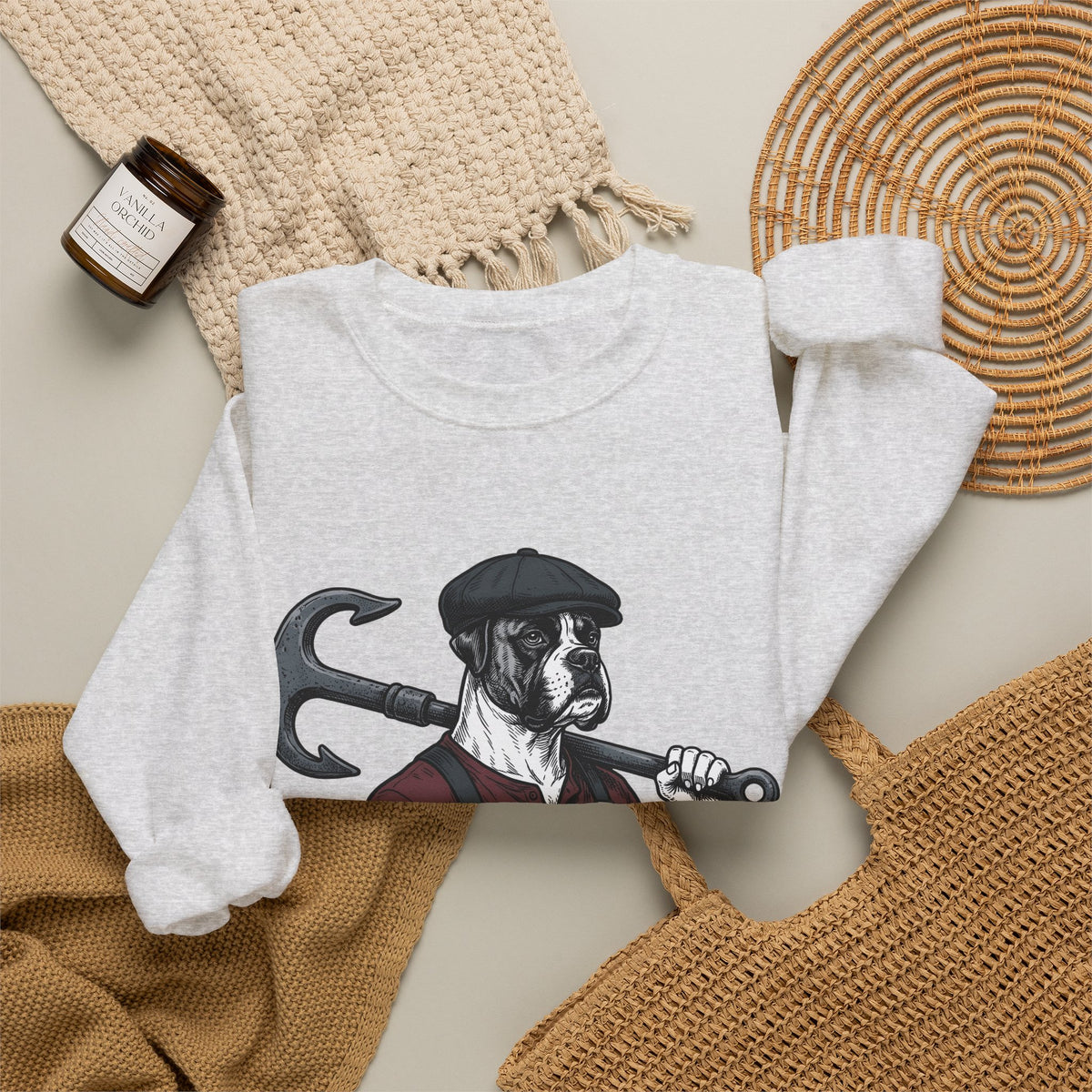 Boxer Hound Sweatshirt Dog Craftsman Gift Women Classic Sweatshirt Hound Dog Sweatshirt Dog Fan Vintage Sweatshirt Artisan Graphic Doodle Flat Hat Sweatshirt