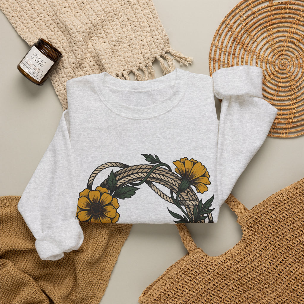 Cord Blossom Circle Sweatshirt Cowgirl Rustic Gift Women Sketch Sweatshirt Flower Circle Sweatshirt Cowgirl Fan Doodle Sweatshirt Country Graphic Hand Drawn