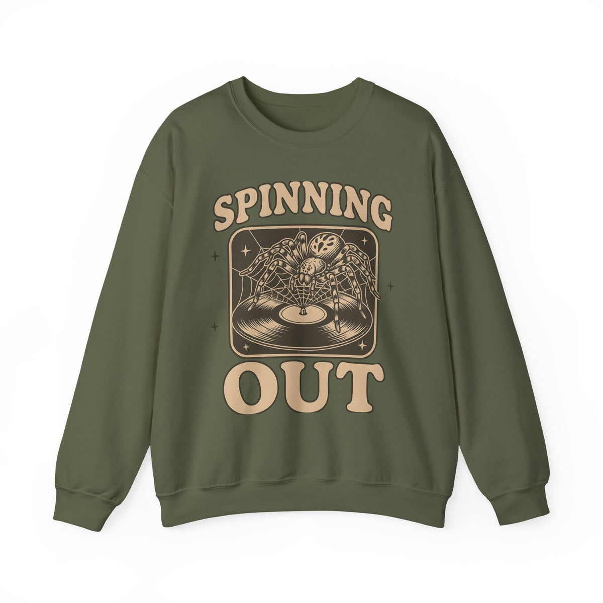 Arachnid Record Player Sweatshirt Halloween Gear Gift Women Throwback Sweatshirt Vinyl Player Sweatshirt Horror Fan Retro Sweatshirt Equipment Graphic Classic