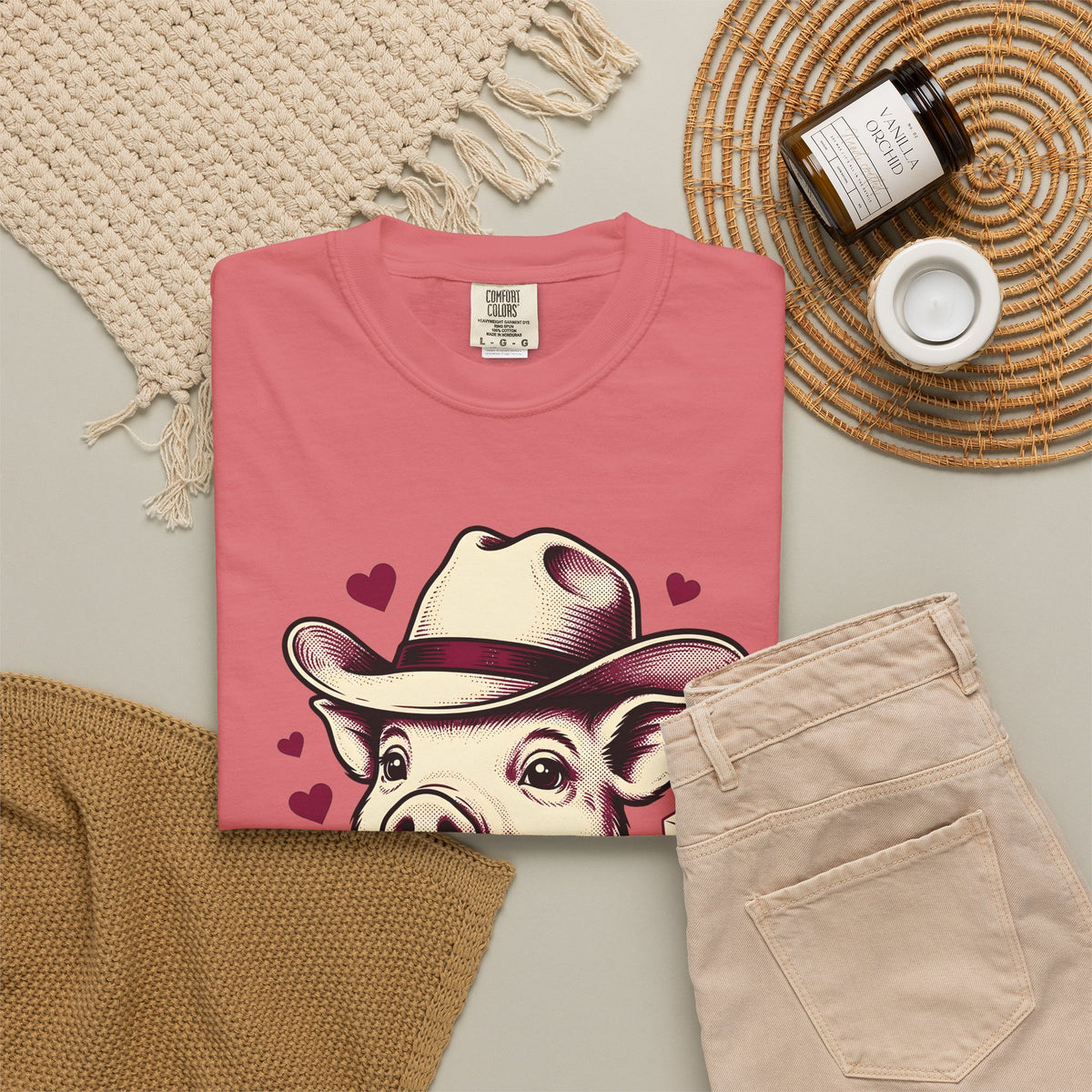 Pig Rancher Hat T-Shirt Funny Fauna Gift Women Classic T-Shirt Farmer Hat T-Shirt Humor Fan Retro T-Shirt Wildlife Graphic Line Art Heart Icons