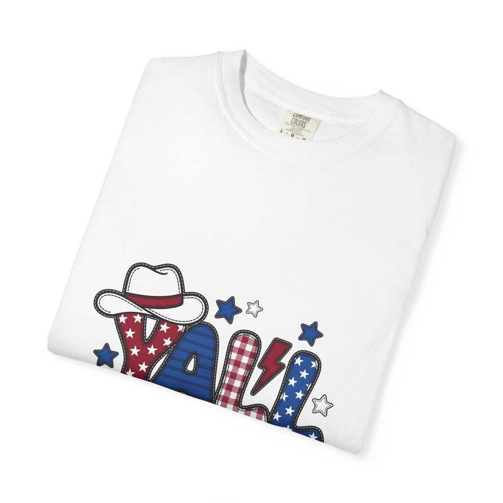 Cowboy Hat Stars T-Shirt America Patriotic Gift Women Cartoon T-Shirt Western Hat T-Shirt Usa Fan Vintage T-Shirt Star Graphic Retro Plaid T-Shirt