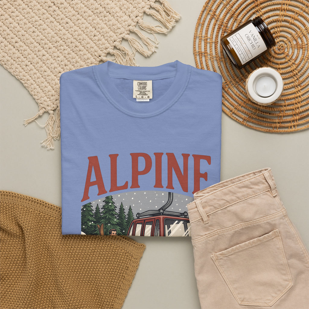 Ski Lift T-Shirt Christmas Winter Gift Women Vintage T-Shirt Chairlift T-Shirt Holiday Fan Retro T-Shirt Frosty Graphic Hand Drawn Evergreen Trees
