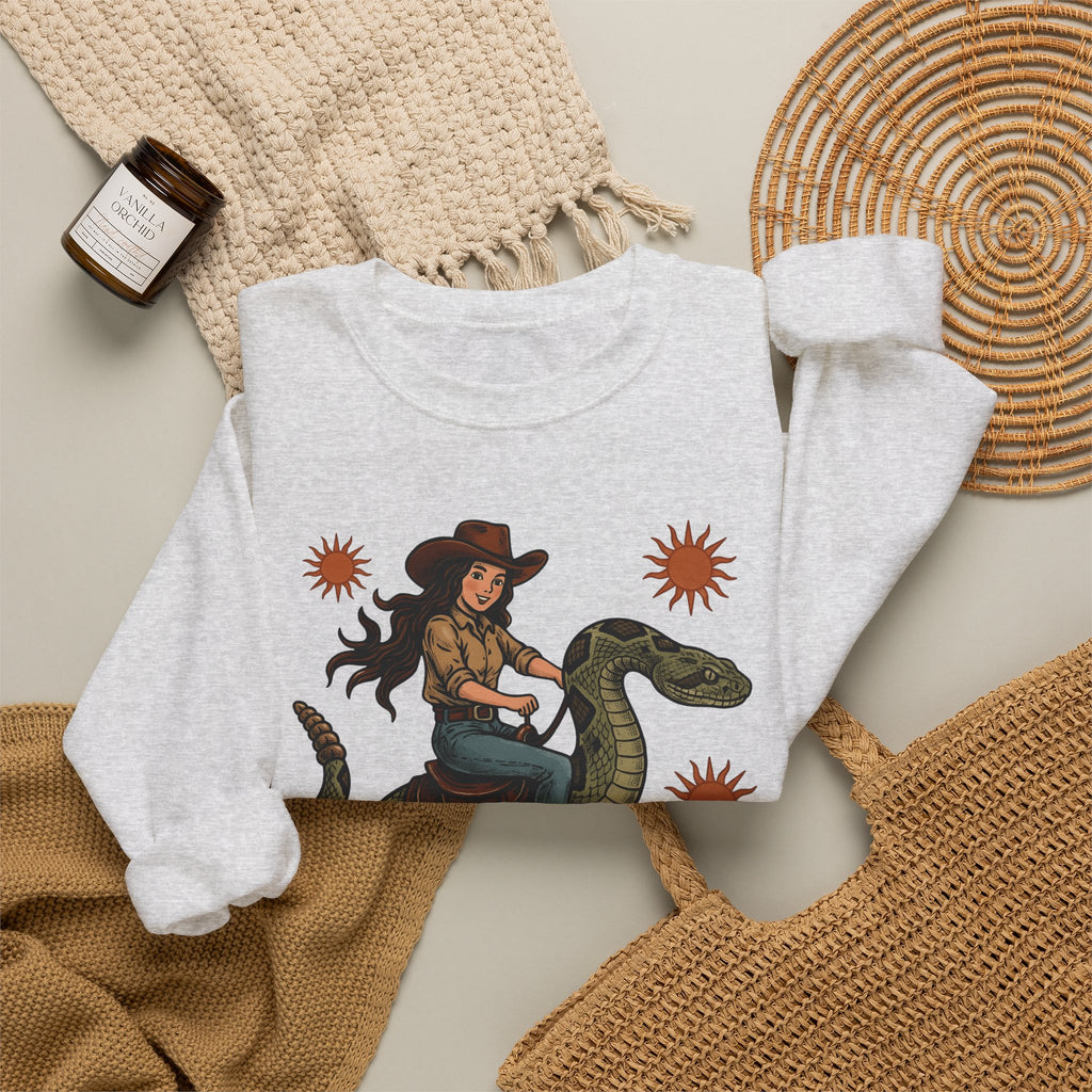 Cowgirl Serpent Sweatshirt Cowgirl Wildlife Gift Women Cowboy Sweatshirt Snake Sweatshirt Rodeo Fan Western Sweatshirt Animal Graphic Retro Sunshine Sweatshirt