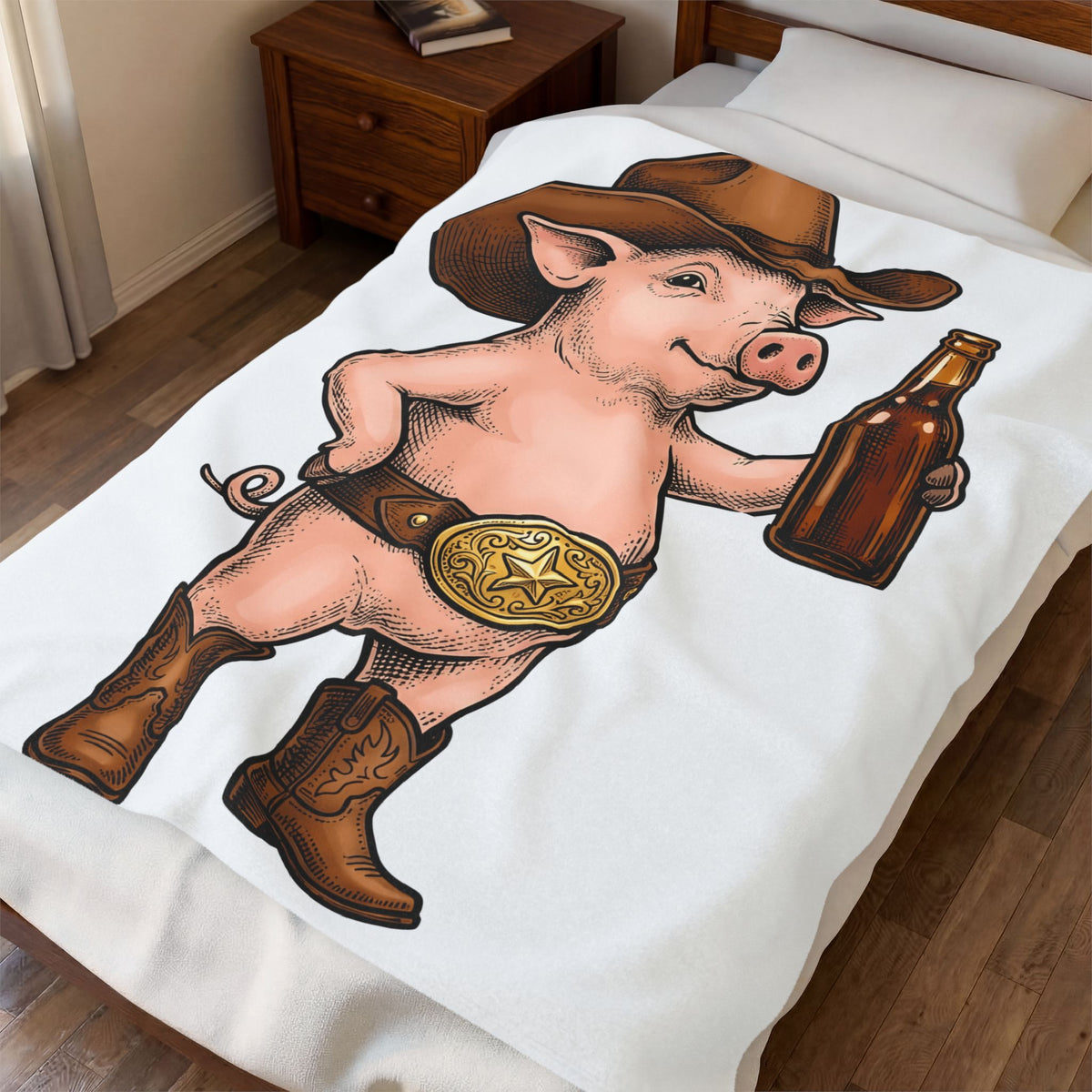 Western Pig Cowgirl Country Gift Cartoon Swine Rodeo Fan Rustic Old School Blanket