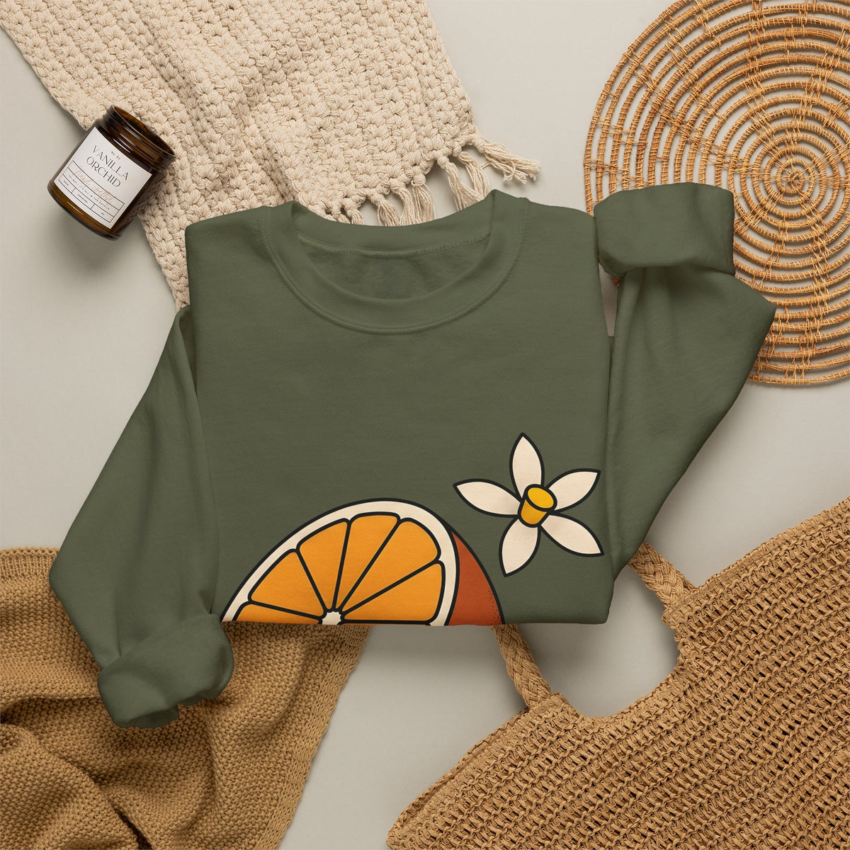 Tangerine Segment Sweatshirt Boho Chic Gardening Gift Women Modern Sweatshirt Mandarin Sweatshirt Bohemian Fan Contemporary Sweatshirt Gardener Graphic Classic