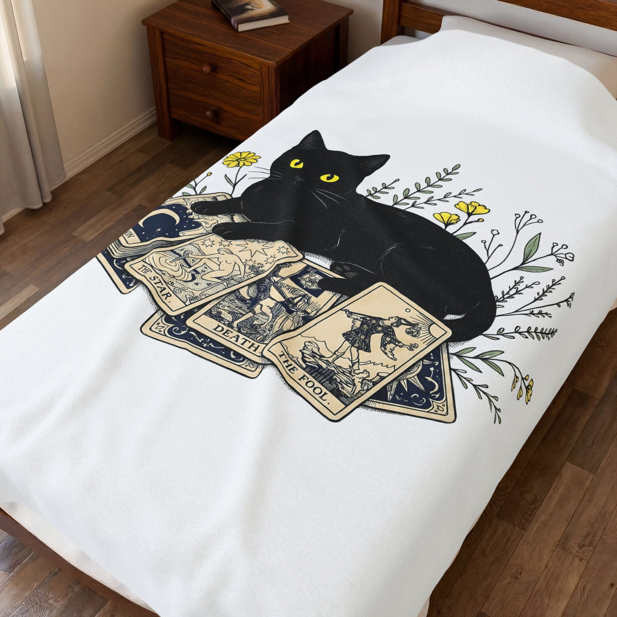 Black Cat Blanket Cat Witchcraft Gift Women Botanical Blanket Cat Blanket Feline Fan Botanical Blanket Occult Graphic Vintage Tarot Cards Blanket