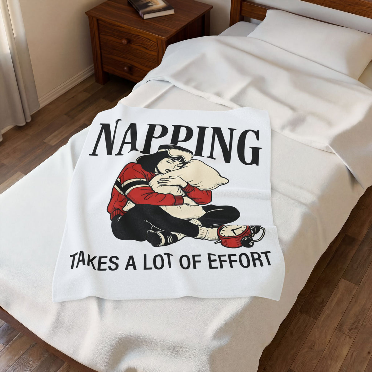 Girl Blanket Blanket Funny Sleep Gift Women Comic Blanket Plushie Blanket Humor Fan Cartoon Blanket Slumber Graphic Retro Alarm Clock Blanket