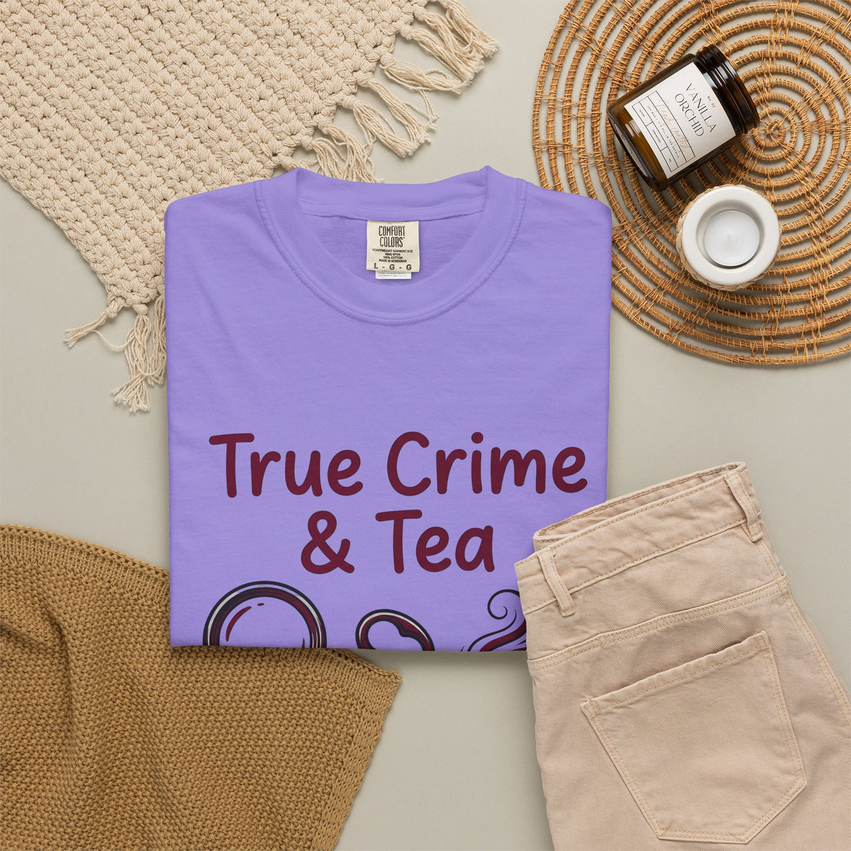 Teacup T-Shirt Drinks Suspense Gift Women Line Art T-Shirt Teapot T-Shirt Beverage Fan Illustration Graphic Mystery Cartoon Magnifier T-Shirt