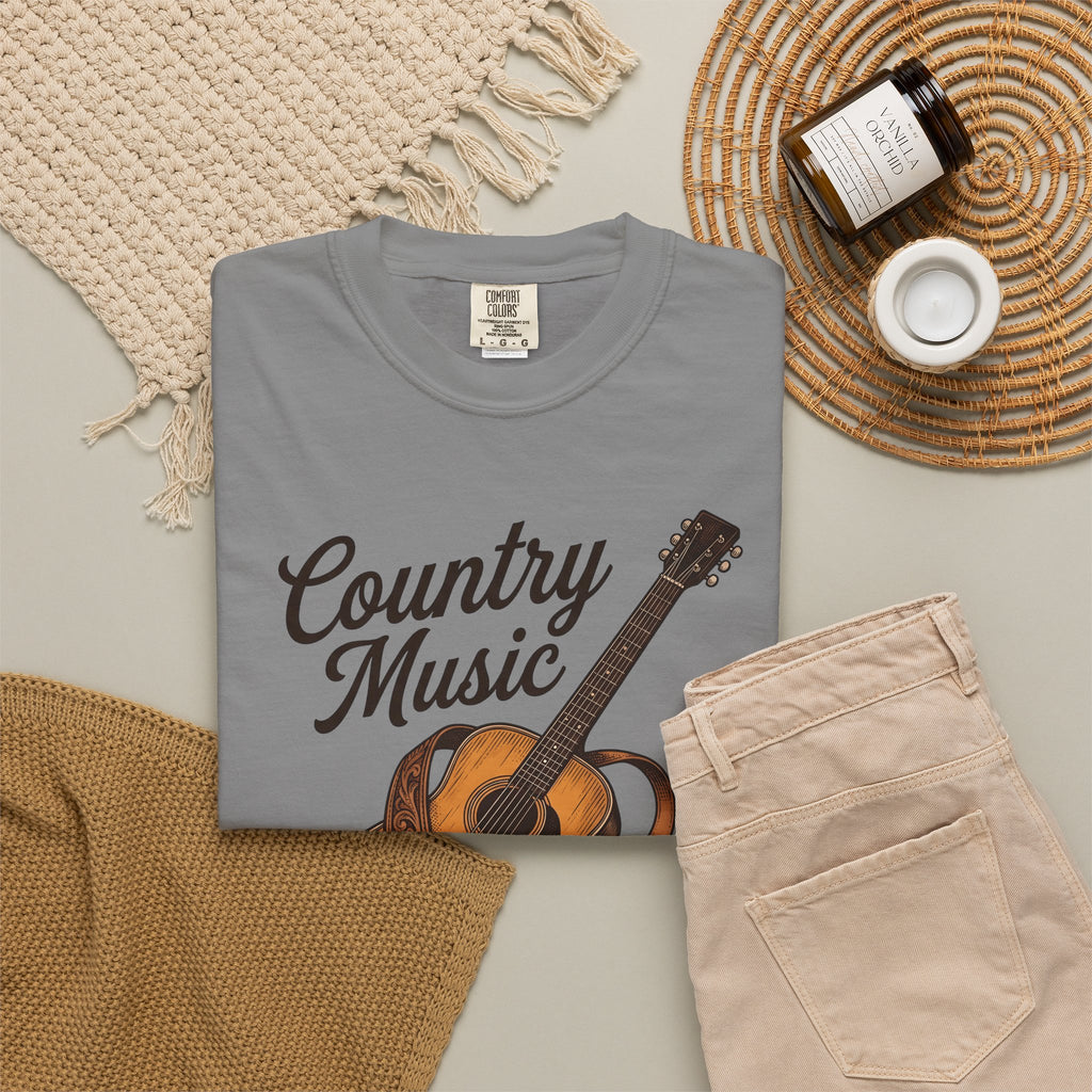Acoustic Guitar Country Music Prairie Gift Hand Drawn Guitar Country Fan Illustrated Countrywestern T-Shirt