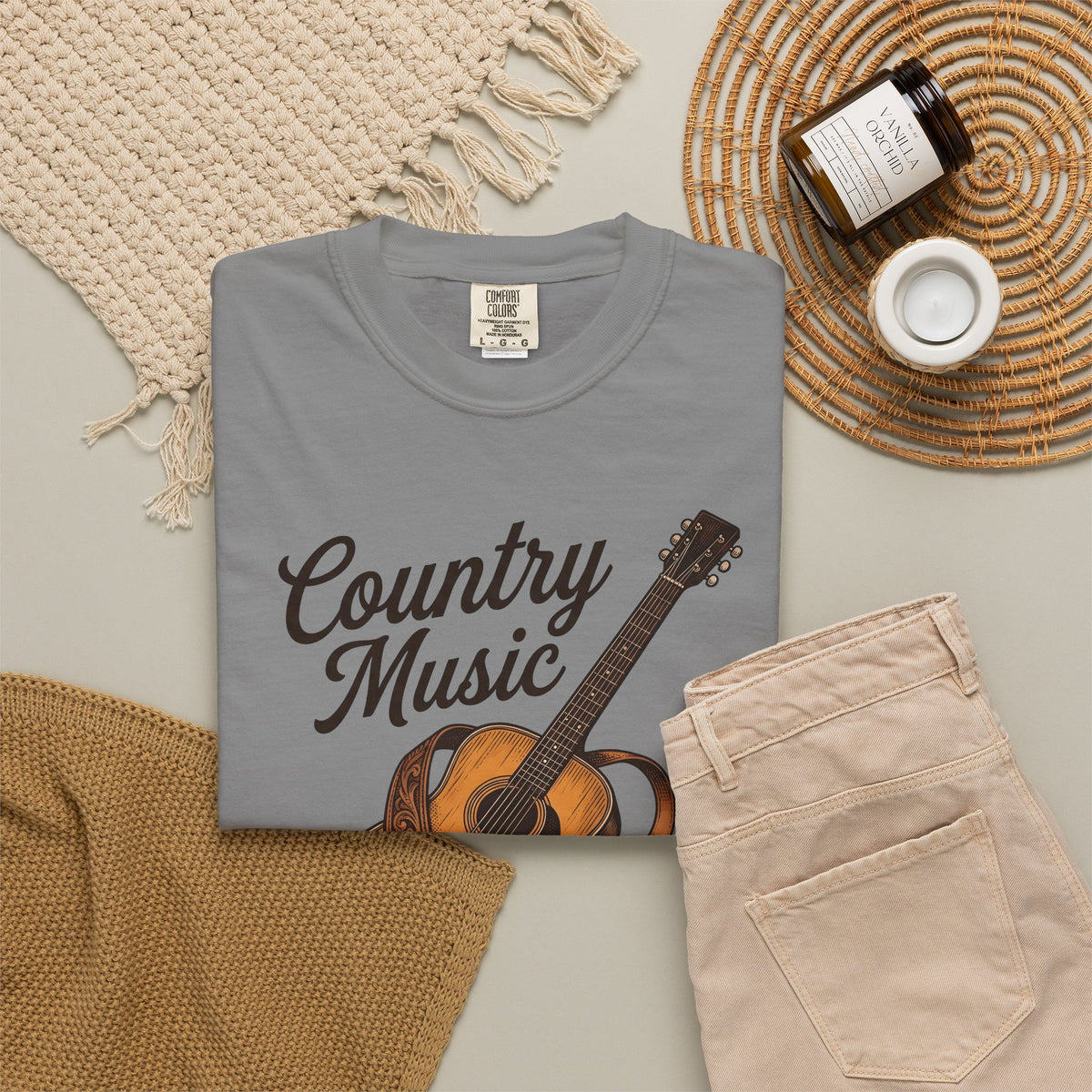 Acoustic Guitar Country Music Prairie Gift Hand Drawn Guitar Country Fan Illustrated Countrywestern T-Shirt