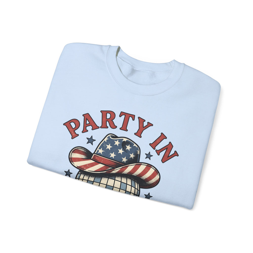 Disco Hat Cowboy Sweatshirt 4th Of July Flag Gift Women Distressed Sweatshirt Western Cowboy Sweatshirt Independence Day Fan Vintage Sweatshirt Patriotic