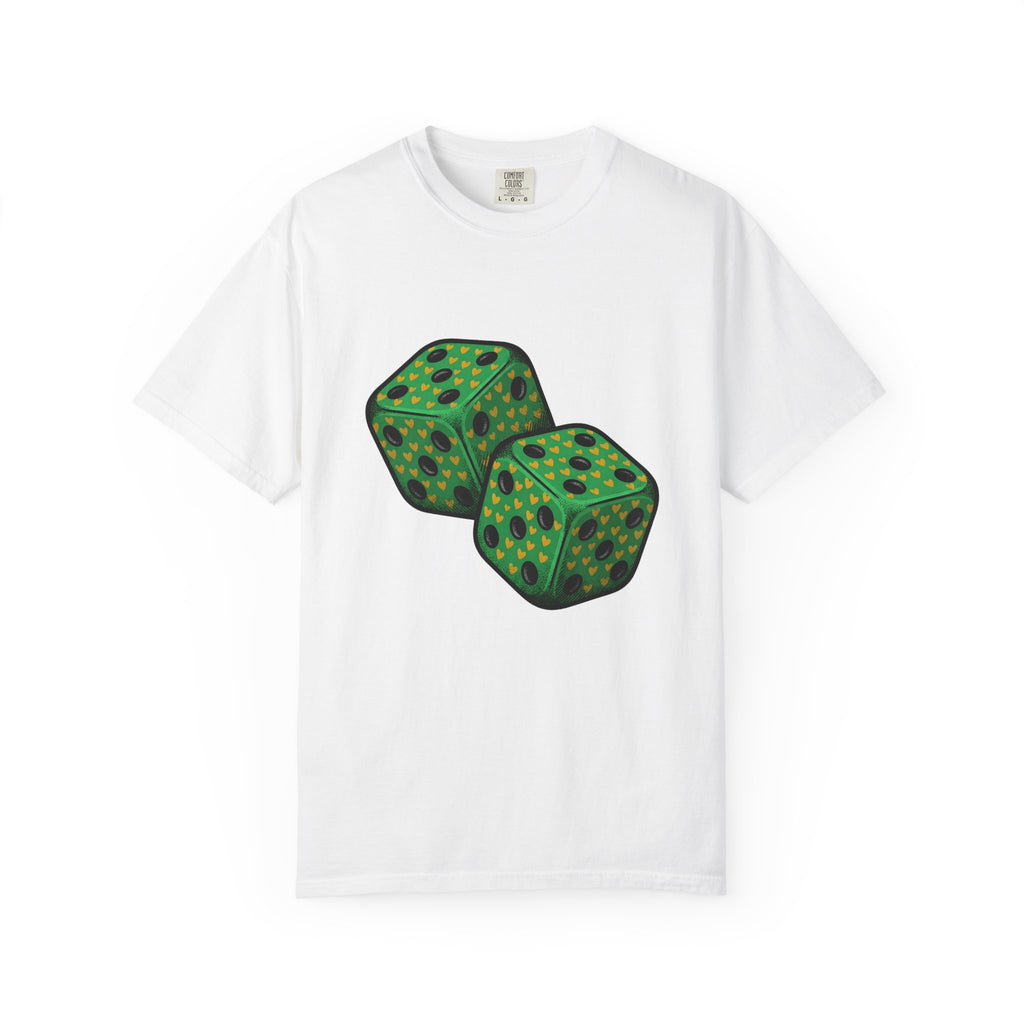 Green Dice T-Shirt St Patrick's Day Fortune Gift Women Vintage T-Shirt Dice T-Shirt Luck Enthusiast Retro T-Shirt Prosperity Graphic Retro Heart